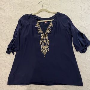 Lilly Pulitzer navy silk top